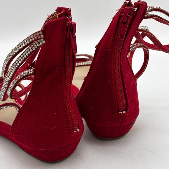 Dream Pairs Red Rhinestone Strappy Lace Up Flat Suede Sandals Womens Size 7 Zip - Picture 6 of 7